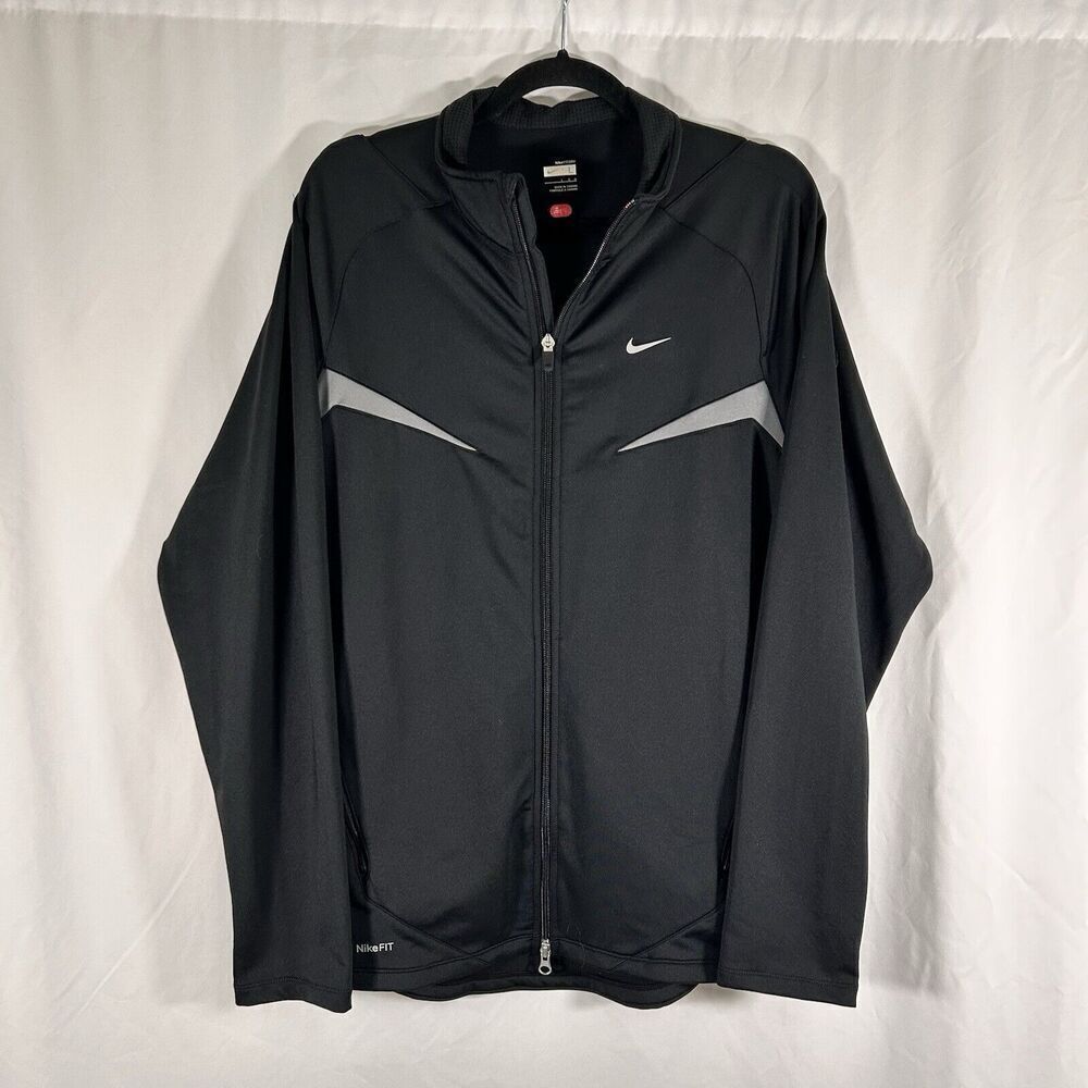 Nike Jacket Men's Large Solid Black Full Zip Mock Neck Zip Pocket Long Sleeve